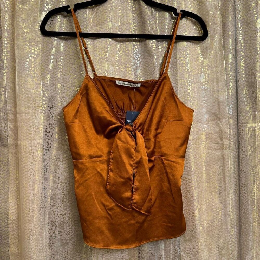 Abercrombie & Fitch Copper Orange Satin Tie Front Cami Tank Small NWT‎
